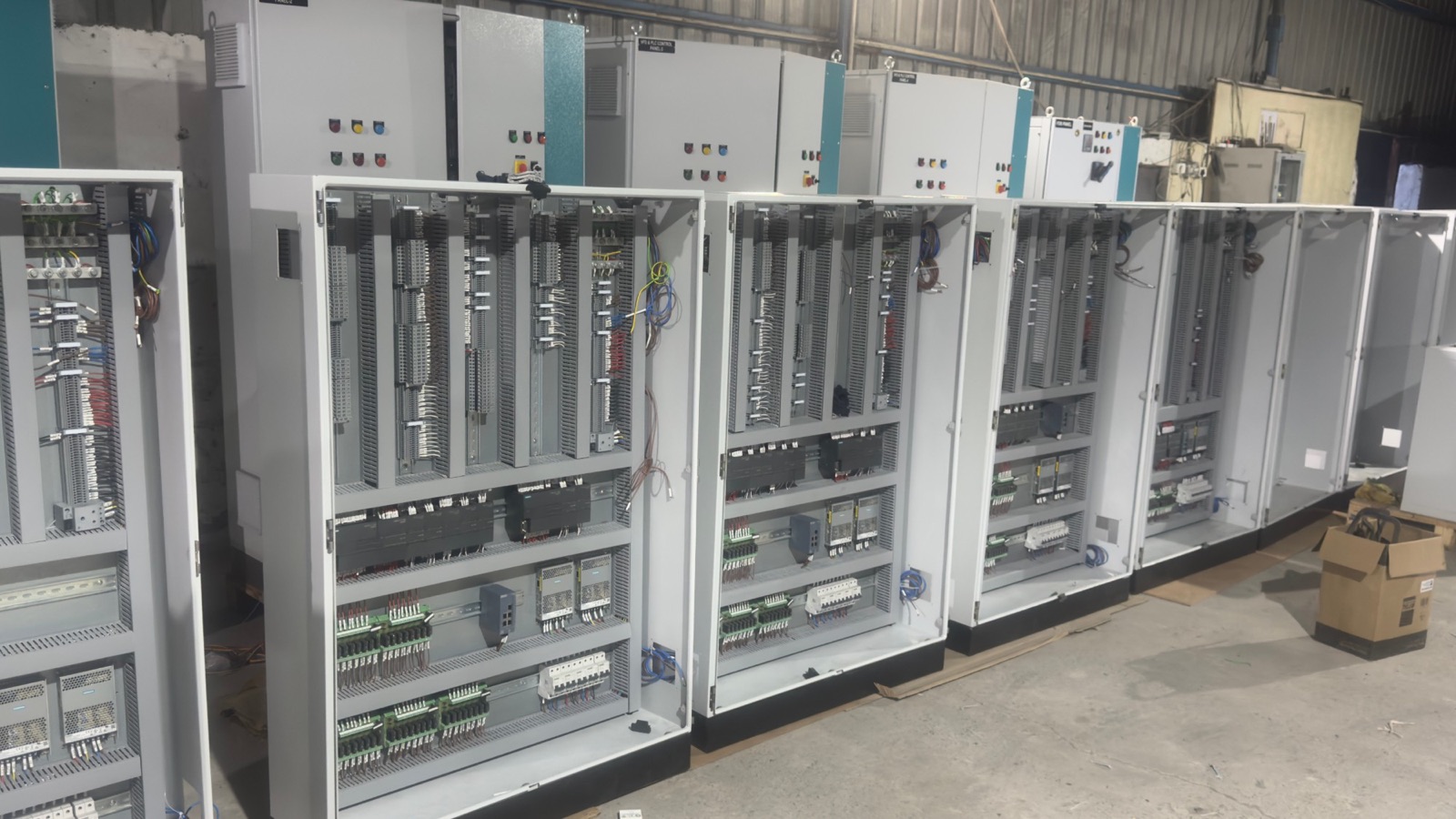 PLC panel internals — I/O, power supplies and relays